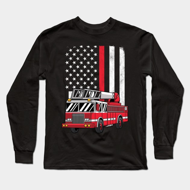 Fire Truck Thin Red Line USA American Flag Fireman Gift Long Sleeve T-Shirt by HCMGift